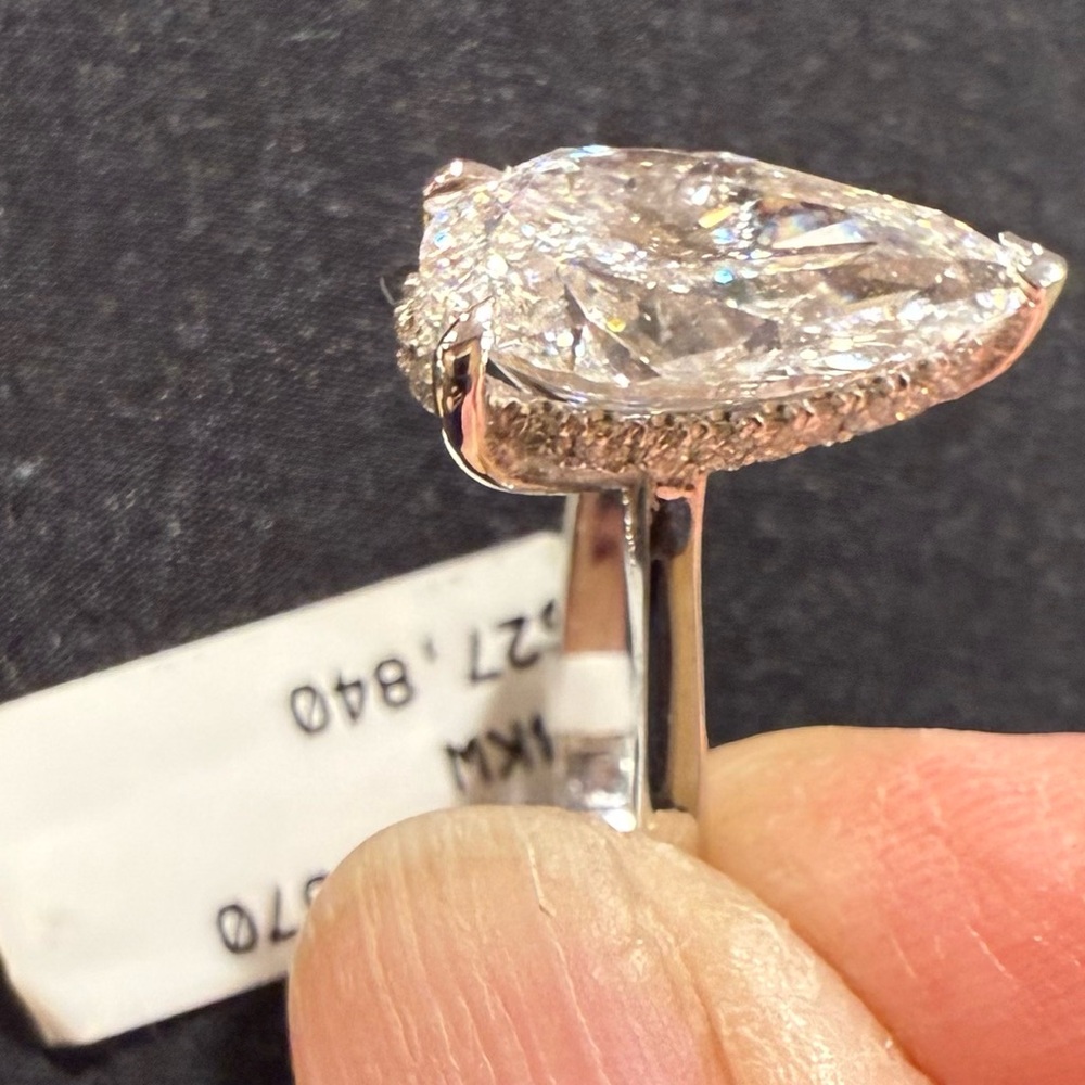 6.09 plus Carats Certified 14k White Gold Diamond Pear Ring with certification! - Picture 5 of 10